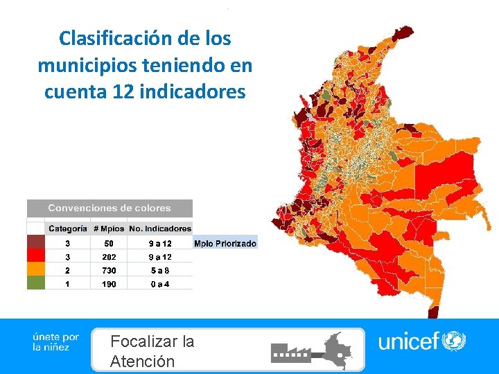 Clasificación de los municipios teniendo en cuenta 12 indicadores Focalizar la Atención 