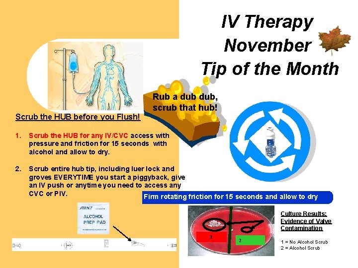IV Therapy November Tip of the Month Rub a dub, scrub that hub! Scrub