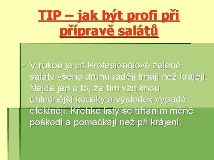 TIP – jak být profi přípravě salátů § V rukou je cit Profesionálové zelené