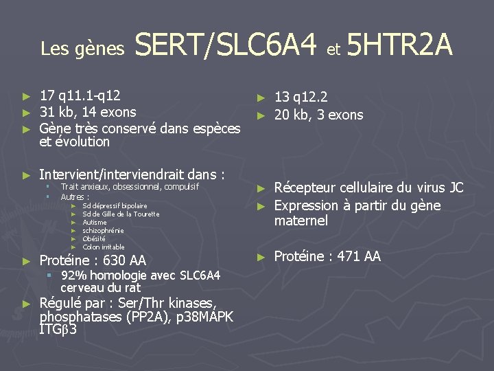 Les gènes SERT/SLC 6 A 4 et 5 HTR 2 A ► ► ►