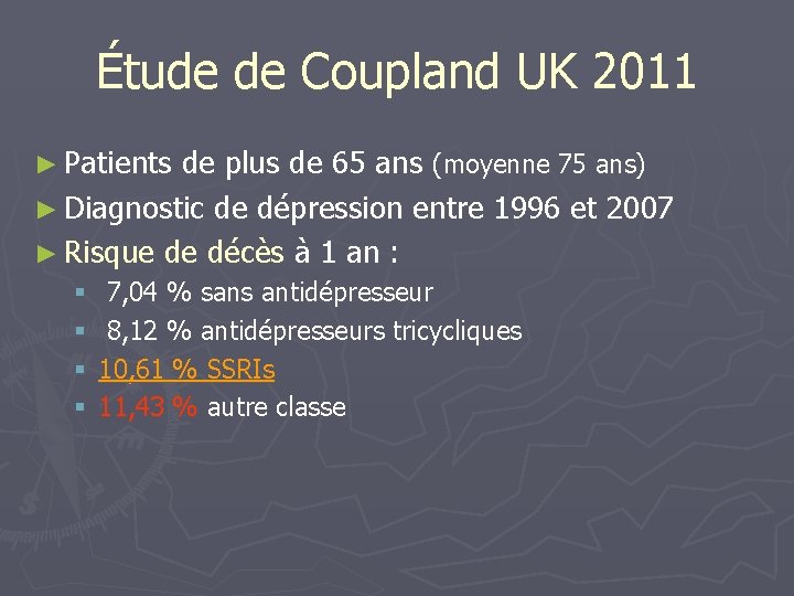 Étude de Coupland UK 2011 ► Patients de plus de 65 ans (moyenne 75