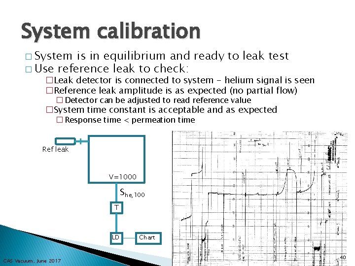 System calibration � System is in equilibrium and ready to leak test � Use