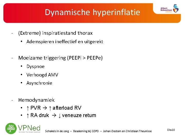 Dynamische hyperinflatie - (Extreme) inspiratiestand thorax • Ademspieren ineffectief en uitgerekt - Moeizame triggering