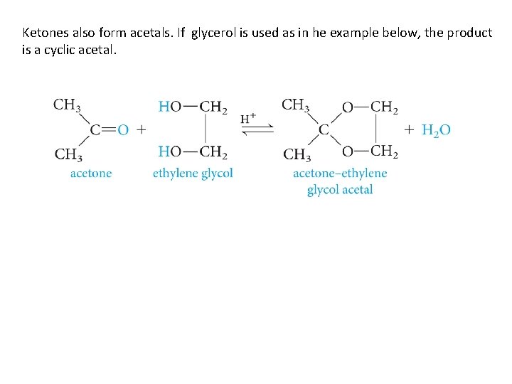 Ketones also form acetals. If glycerol is used as in he example below, the
