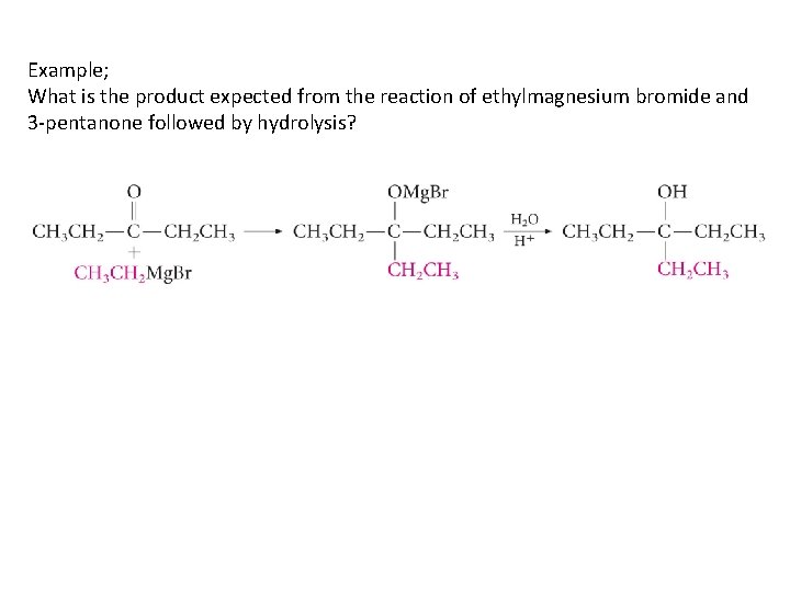 Example; What is the product expected from the reaction of ethylmagnesium bromide and 3