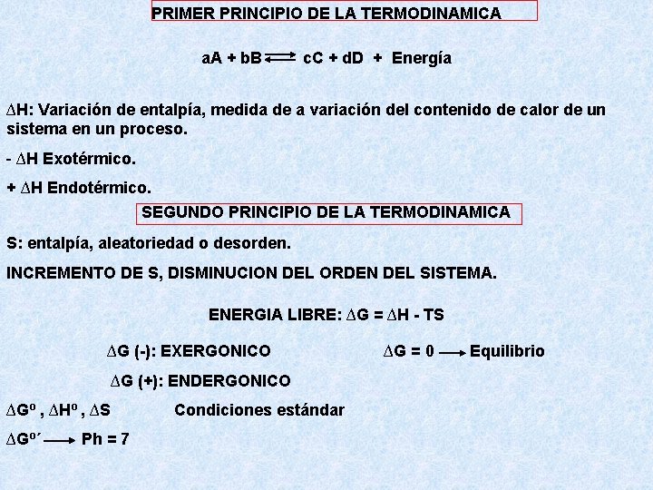 PRIMER PRINCIPIO DE LA TERMODINAMICA a. A + b. B c. C + d.