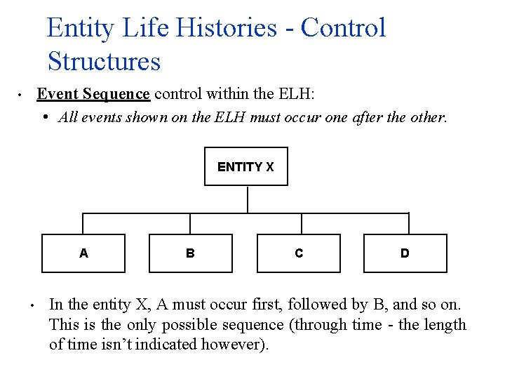 Entity Life Histories - Control Structures Event Sequence control within the ELH: • All