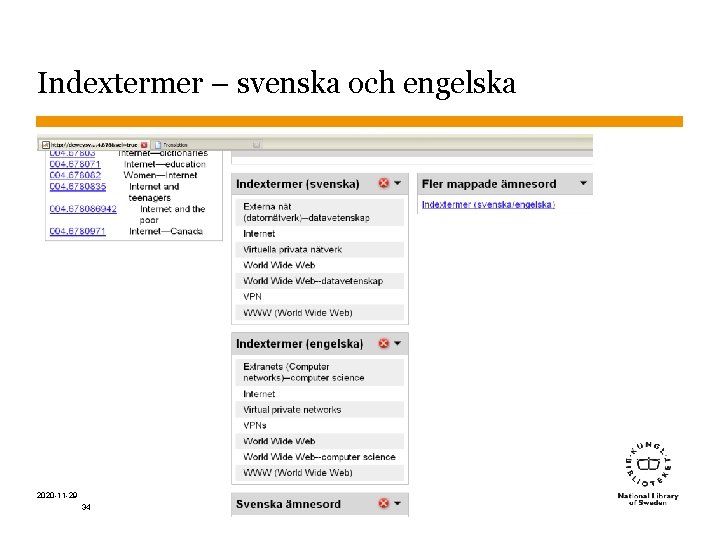 Indextermer – svenska och engelska 2020 -11 -29 Sidnummer 34 