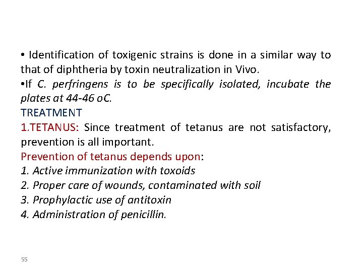  • Identification of toxigenic strains is done in a similar way to that