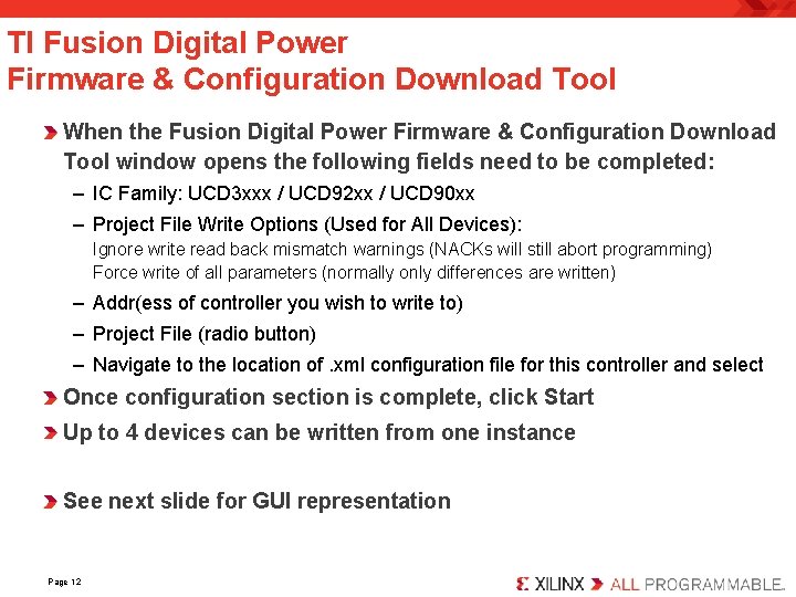 TI Fusion Digital Power Firmware & Configuration Download Tool When the Fusion Digital Power