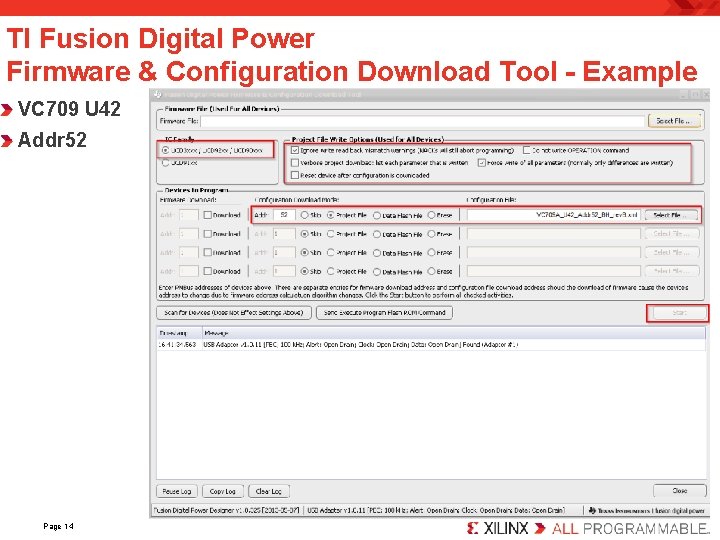 TI Fusion Digital Power Firmware & Configuration Download Tool - Example VC 709 U