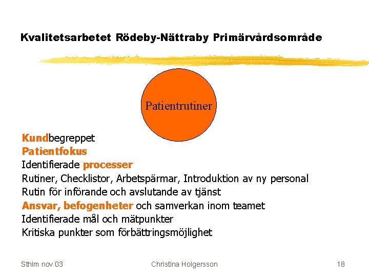 Kvalitetsarbetet Rödeby-Nättraby Primärvårdsområde Patientrutiner Kundbegreppet Patientfokus Identifierade processer Rutiner, Checklistor, Arbetspärmar, Introduktion av ny