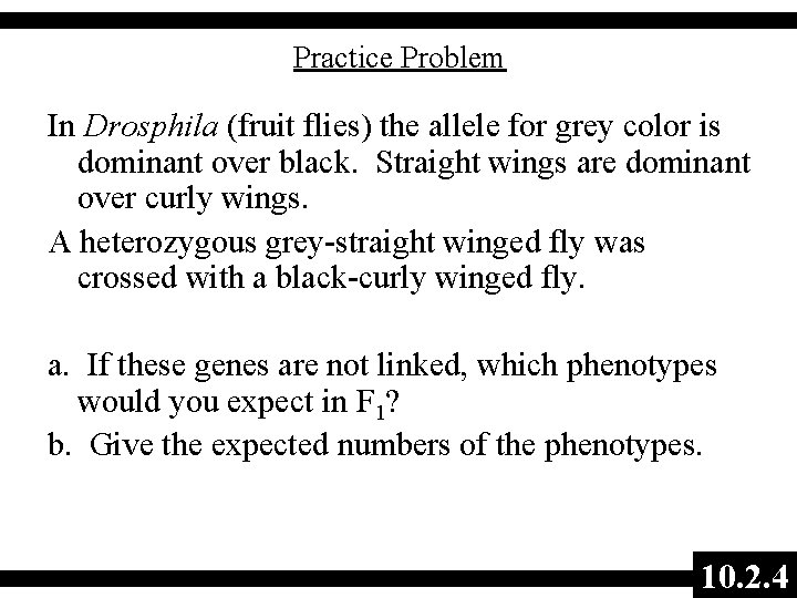 Practice Problem In Drosphila (fruit flies) the allele for grey color is dominant over