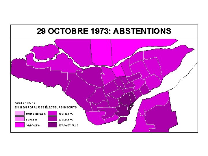 29 OCTOBRE 1973: ABSTENTIONS EN % DU TOTAL DES ÉLECTEURS INSCRITS MOINS DE 5,