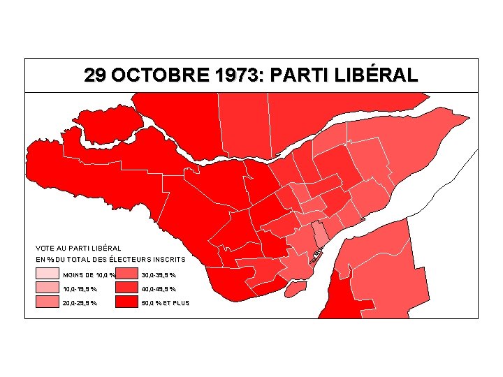 29 OCTOBRE 1973: PARTI LIBÉRAL VOTE AU PARTI LIBÉRAL EN % DU TOTAL DES