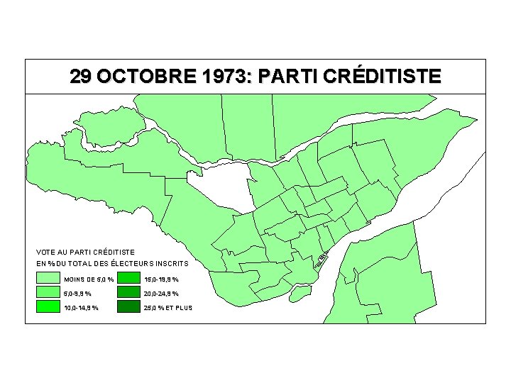 29 OCTOBRE 1973: PARTI CRÉDITISTE VOTE AU PARTI CRÉDITISTE EN % DU TOTAL DES