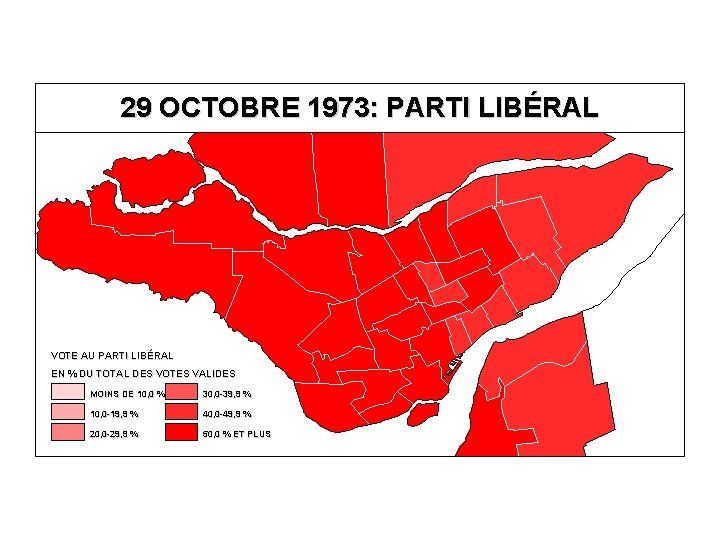 29 OCTOBRE 1973: PARTI LIBÉRAL VOTE AU PARTI LIBÉRAL EN % DU TOTAL DES