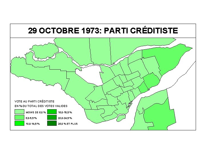 29 OCTOBRE 1973: PARTI CRÉDITISTE VOTE AU PARTI CRÉDITISTE EN % DU TOTAL DES