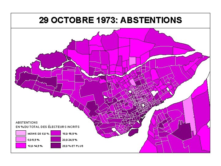 29 OCTOBRE 1973: ABSTENTIONS EN % DU TOTAL DES ÉLECTEURS INCRITS MOINS DE 5,