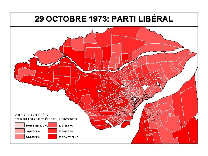 29 OCTOBRE 1973: PARTI LIBÉRAL VOTE AU PARTI LIBÉRAL EN % DU TOTAL DES