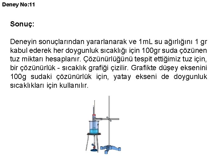 Deney No: 11 Sonuç: Deneyin sonuçlarından yararlanarak ve 1 m. L su ağırlığını 1