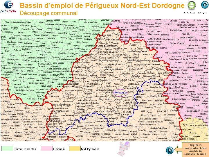 Bassin d’emploi de Périgueux Nord-Est Dordogne Découpage communal Imprimer la page Carte région Cliquer