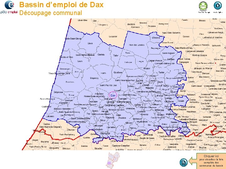 Bassin d’emploi de Dax Découpage communal Imprimer la page Carte région Cliquer ici pour