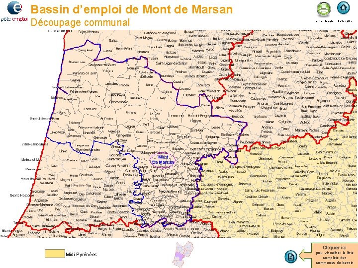 Bassin d’emploi de Mont de Marsan Découpage communal Imprimer la page Carte région Cliquer