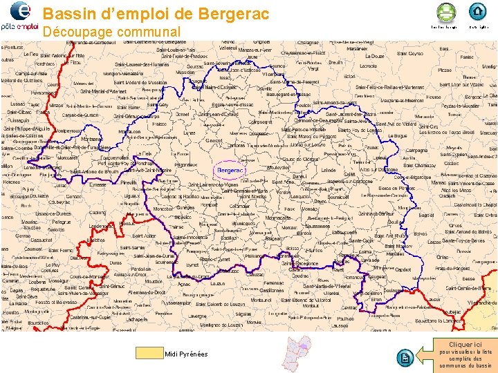 Bassin d’emploi de Bergerac Découpage communal Imprimer la page Carte région Cliquer ici Midi