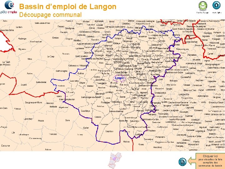 Bassin d’emploi de Langon Découpage communal Imprimer la page Carte région Cliquer ici pour
