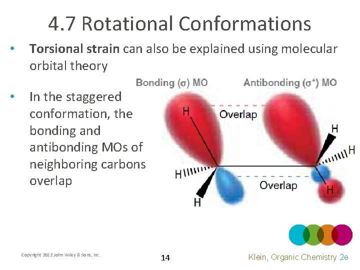 4. 7 Rotational Conformations • Torsional strain can also be explained using molecular orbital