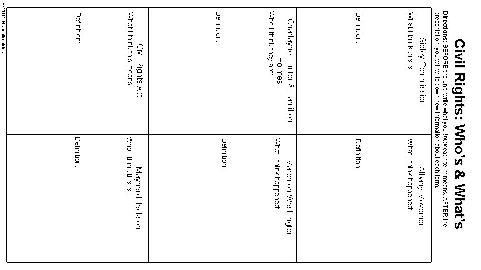 Civil Rights: Who’s & What’s Directions: BEFORE the unit, write what you think each