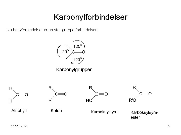 Karbonylforbindelser Karbonyforbindelser er en stor gruppe forbindelser: 11/29/2020 2 