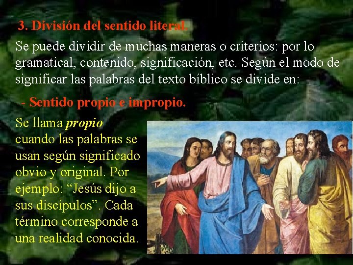 3. División del sentido literal. Se puede dividir de muchas maneras o criterios: por