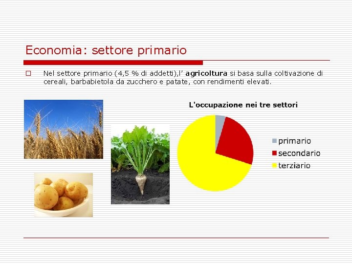 Economia: settore primario o Nel settore primario (4, 5 % di addetti), l’ agricoltura