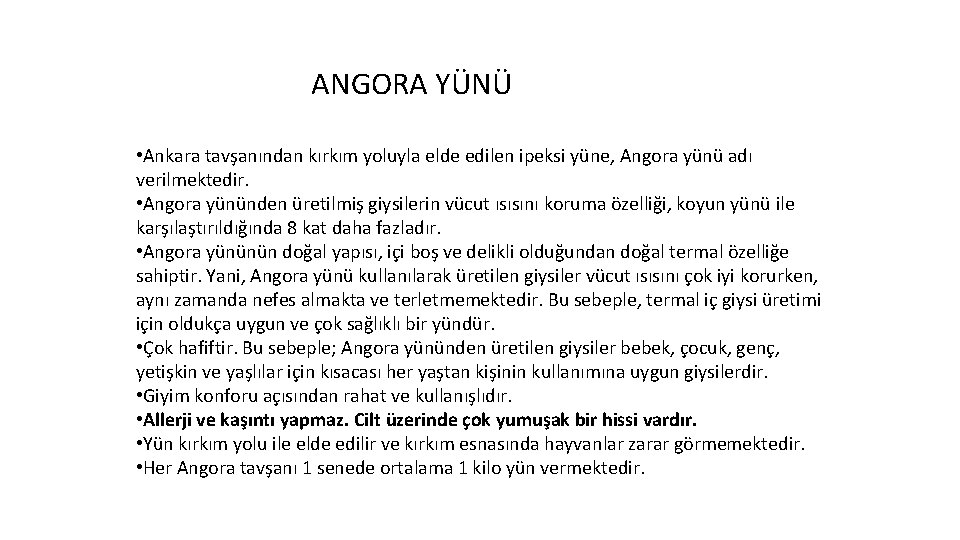 ANGORA YÜNÜ • Ankara tavşanından kırkım yoluyla elde edilen ipeksi yüne, Angora yünü adı