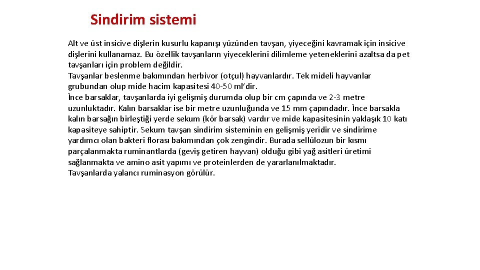 Sindirim sistemi Alt ve üst insicive dişlerin kusurlu kapanışı yüzünden tavşan, yiyeceğini kavramak için