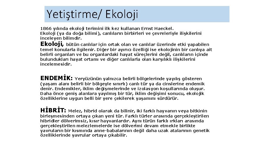 Yetiştirme/ Ekoloji 1866 yılında ekoloji terimini ilk kez kullanan Ernst Haeckel. Ekoloji (ya da