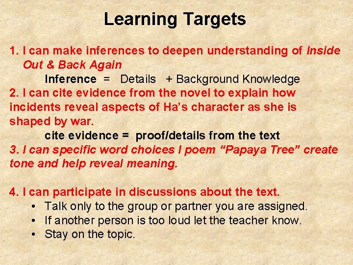 Learning Targets 1. I can make inferences to deepen understanding of Inside Out &