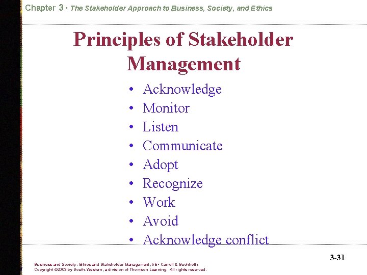 Chapter 3 • The Stakeholder Approach to Business, Society, and Ethics Principles of Stakeholder