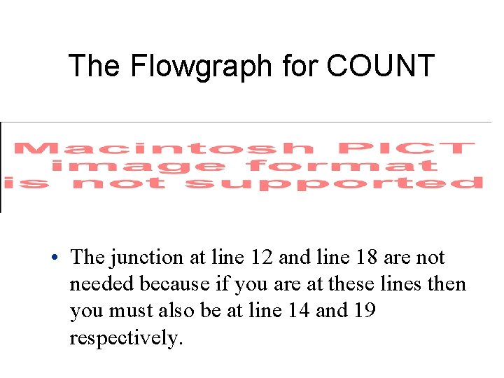 The Flowgraph for COUNT • The junction at line 12 and line 18 are