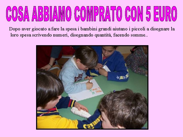 Dopo aver giocato a fare la spesa i bambini grandi aiutano i piccoli a