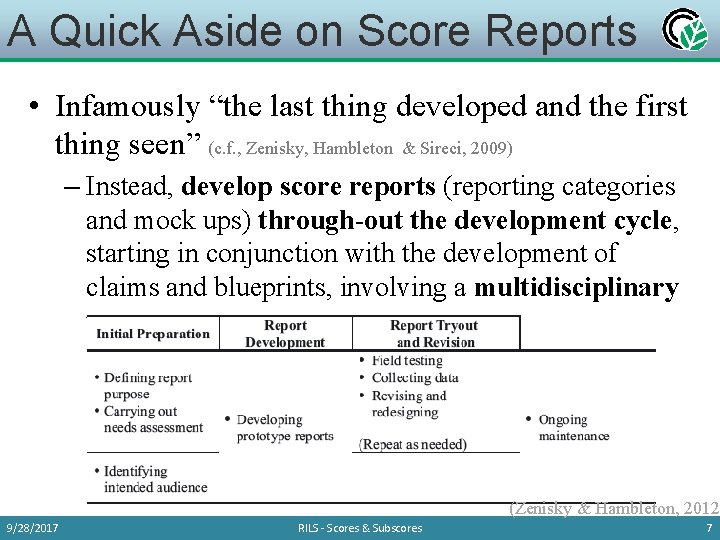 A Quick Aside on Score Reports • Infamously “the last thing developed and the
