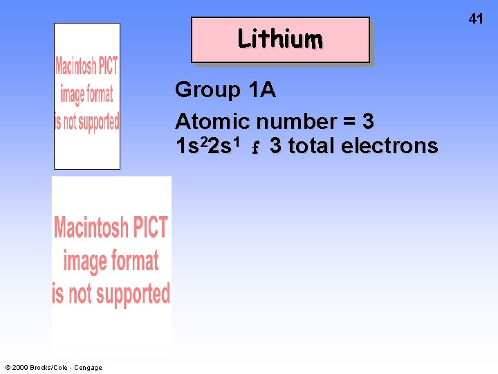 Lithium Group 1 A Atomic number = 3 1 s 22 s 1 f