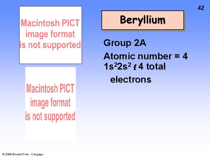 42 Beryllium Group 2 A Atomic number = 4 1 s 22 s 2