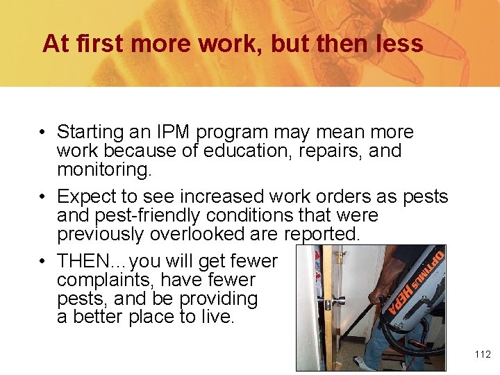 At first more work, but then less • Starting an IPM program may mean