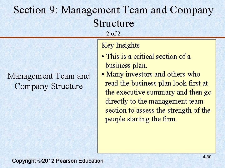 Section 9: Management Team and Company Structure 2 of 2 Management Team and Company