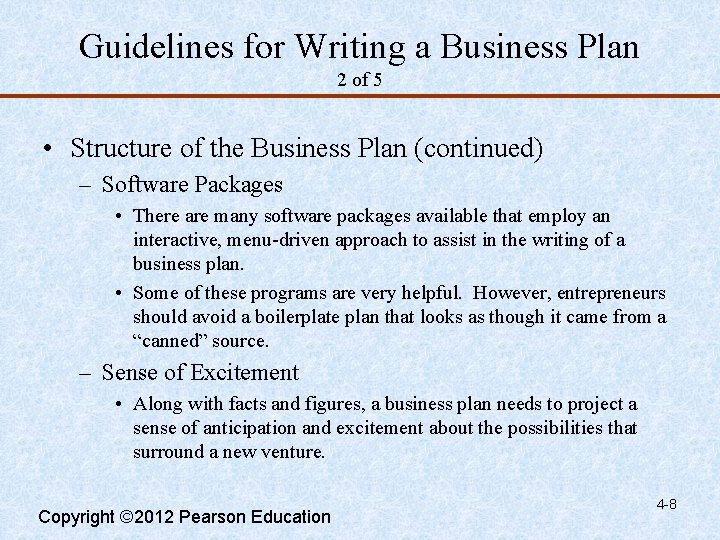 Guidelines for Writing a Business Plan 2 of 5 • Structure of the Business