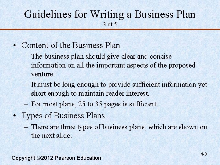 Guidelines for Writing a Business Plan 3 of 5 • Content of the Business