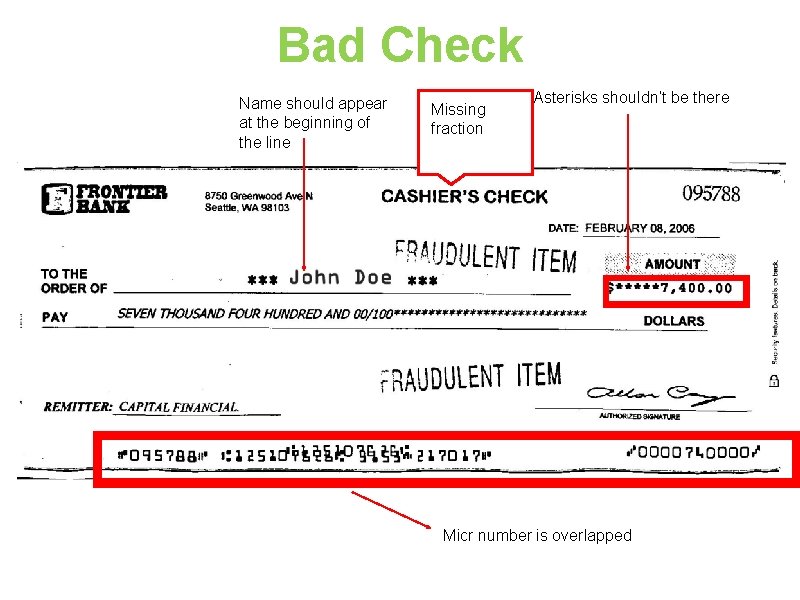 Bad Check Name should appear at the beginning of the line Missing fraction Asterisks
